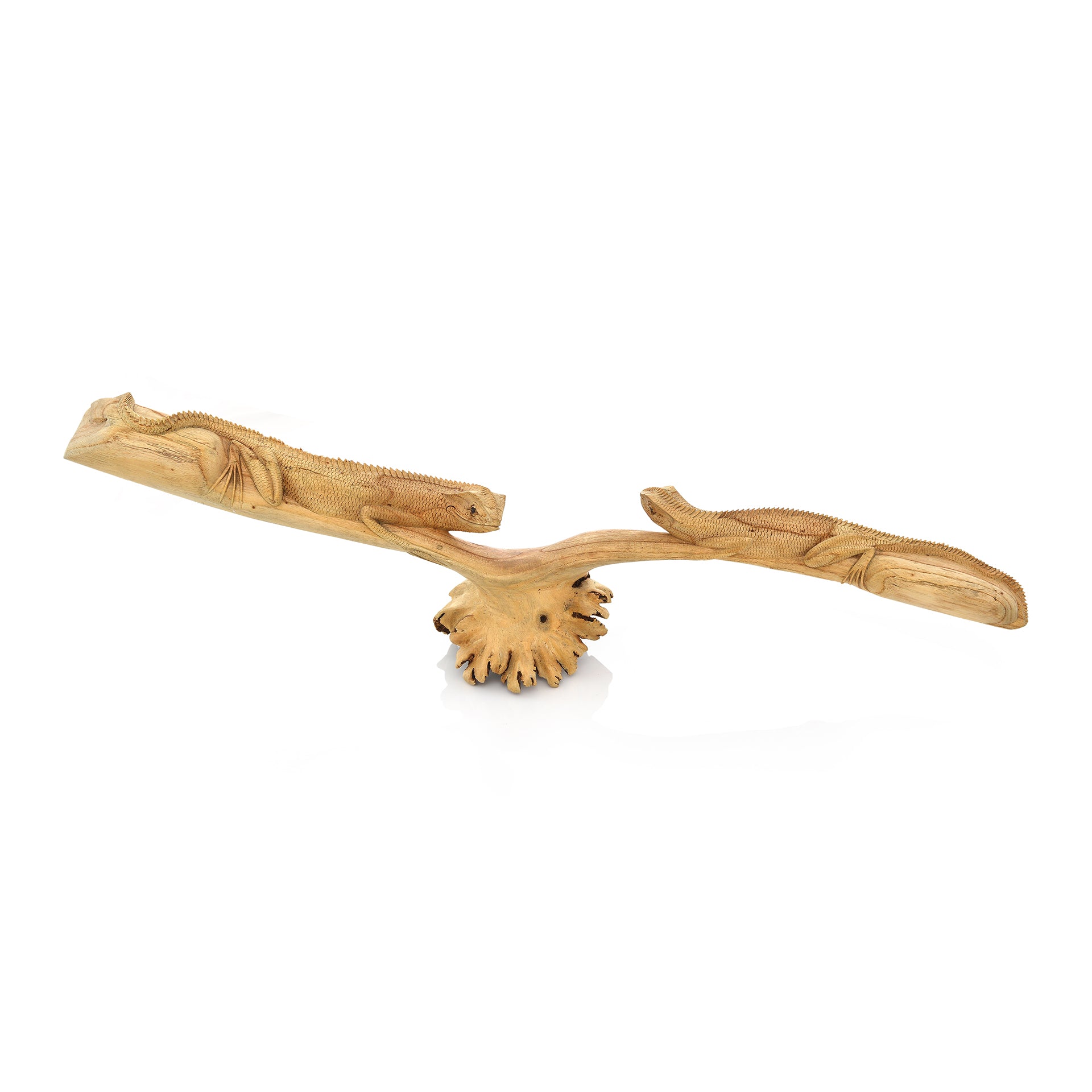 2 handgeschnitzte Echsen auf Baumast - Einzigartige Holzkunst für Ihr Zuhause