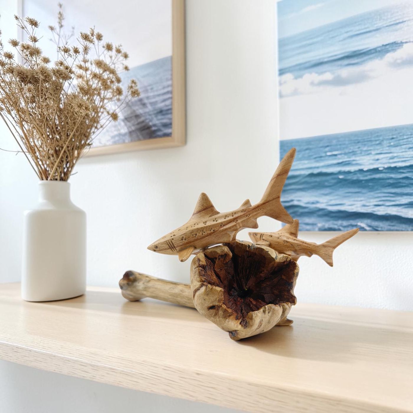 2er Set Holz Walhai Figuren aus Jempinisholz | Maritime Deko