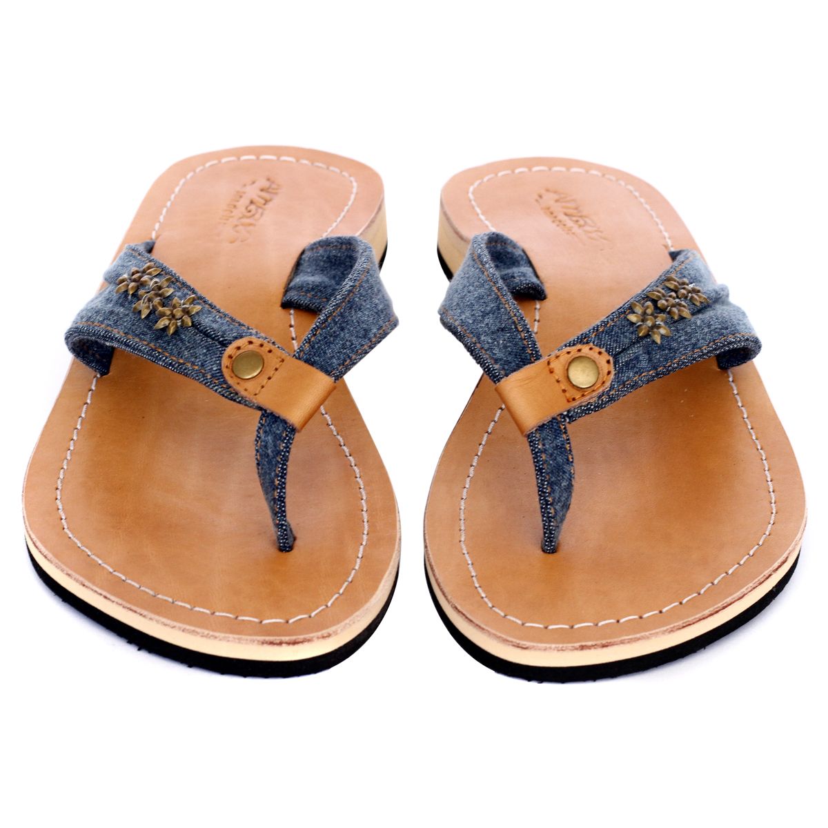 Damen Leder Sandalen mit Jeans Riemchen