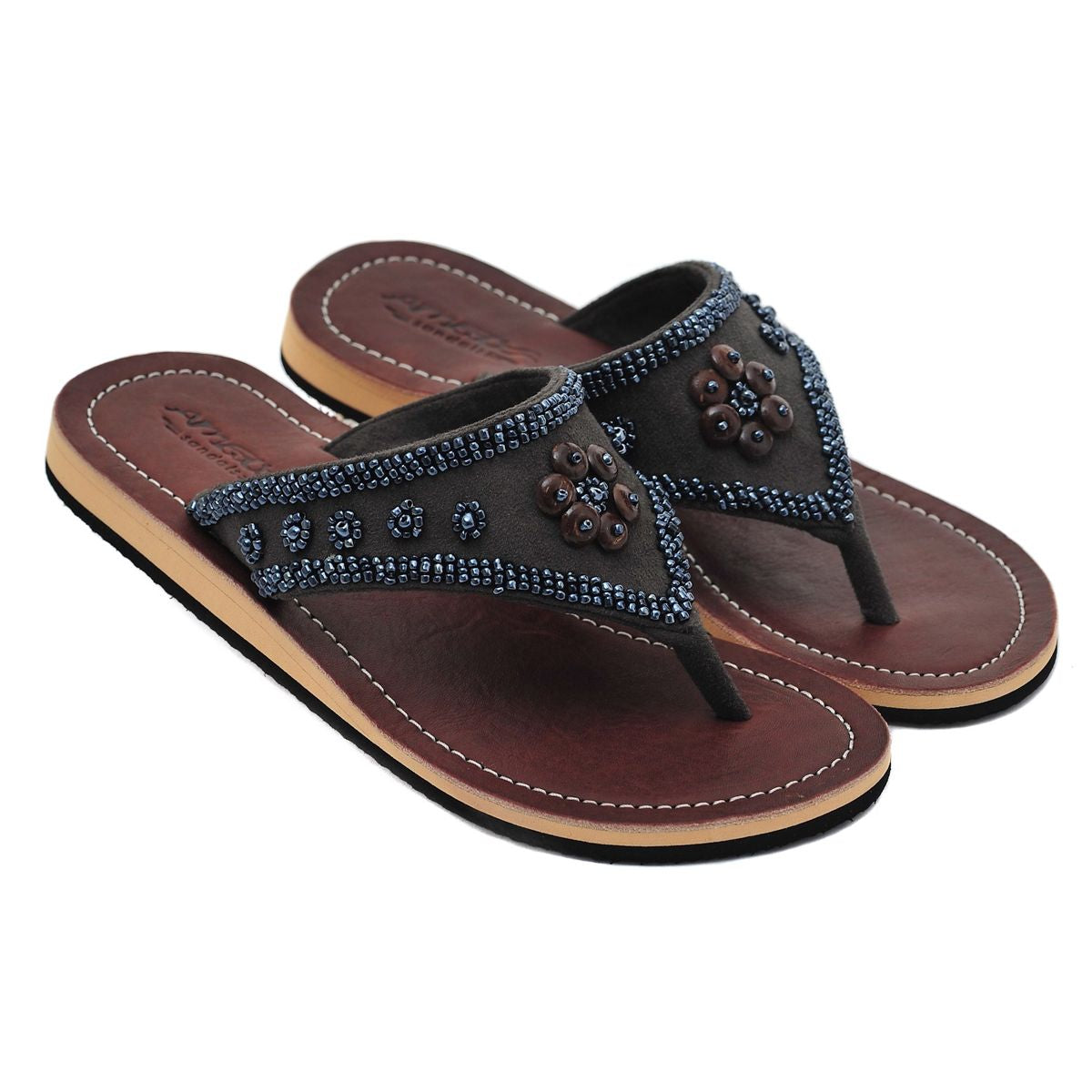 Damen Leder Sandale mit Perlen