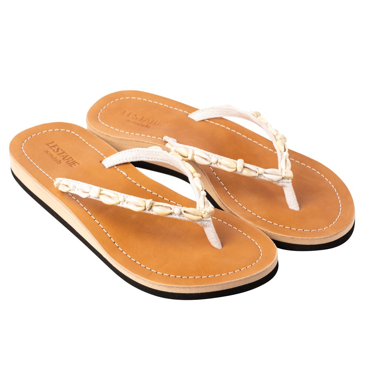 Damen Leder Sandale mit Muscheln