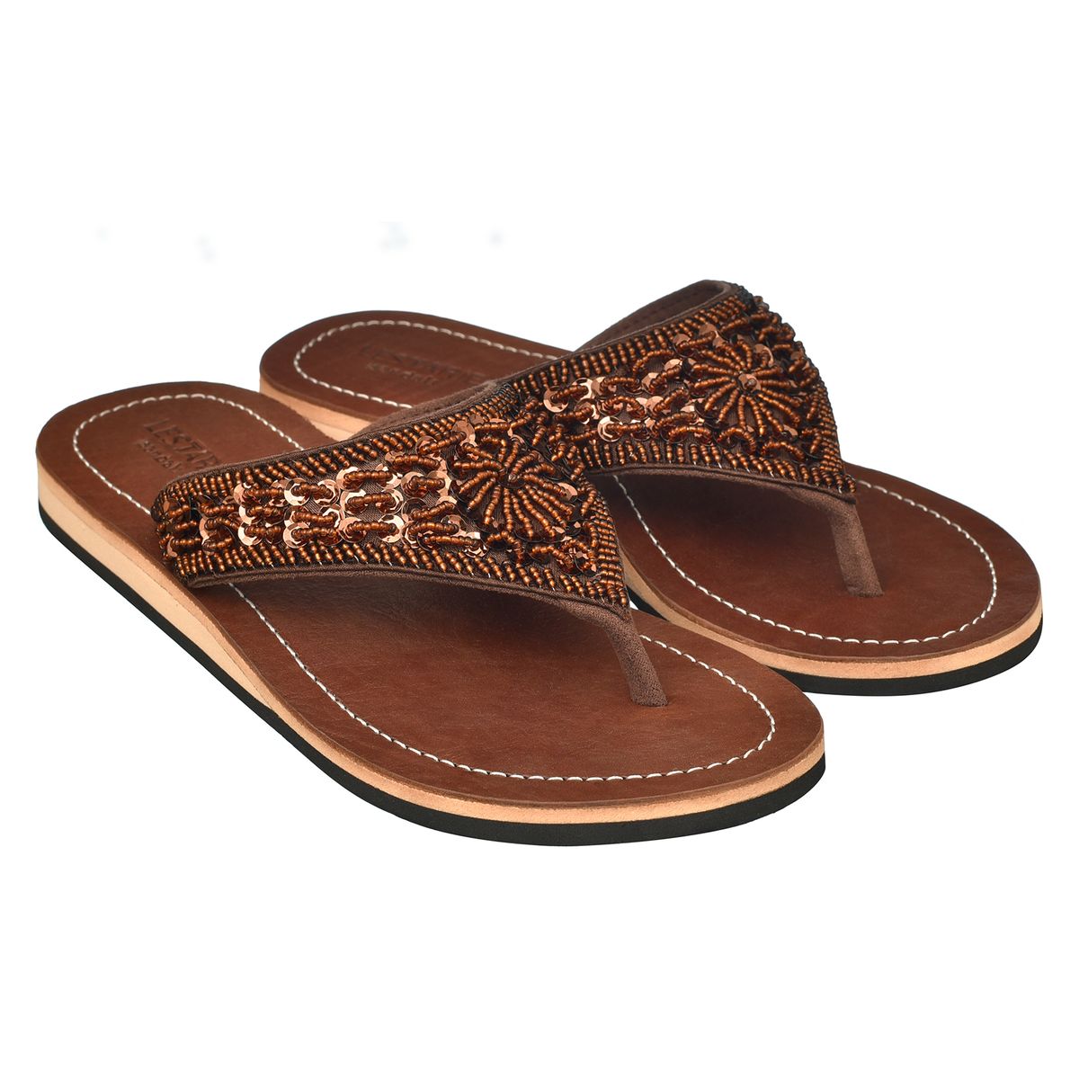 Damen Leder Sandale mit Pailletten