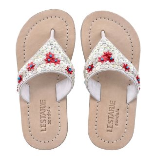 Mädchen Leder Flip-Flops, Weiß Gr.33/34